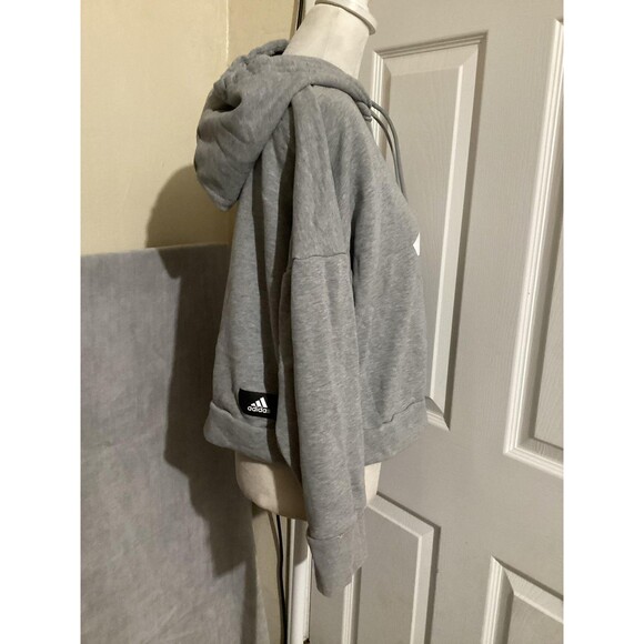 Adidas Hoodie Womens Medium Gray Primegreen Badge of Sport Logo Sweatshirt - Picture 2 of 6